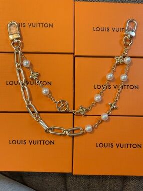 Louis Vuitton Gold Chain Strap with Pearl and Fleur Charm